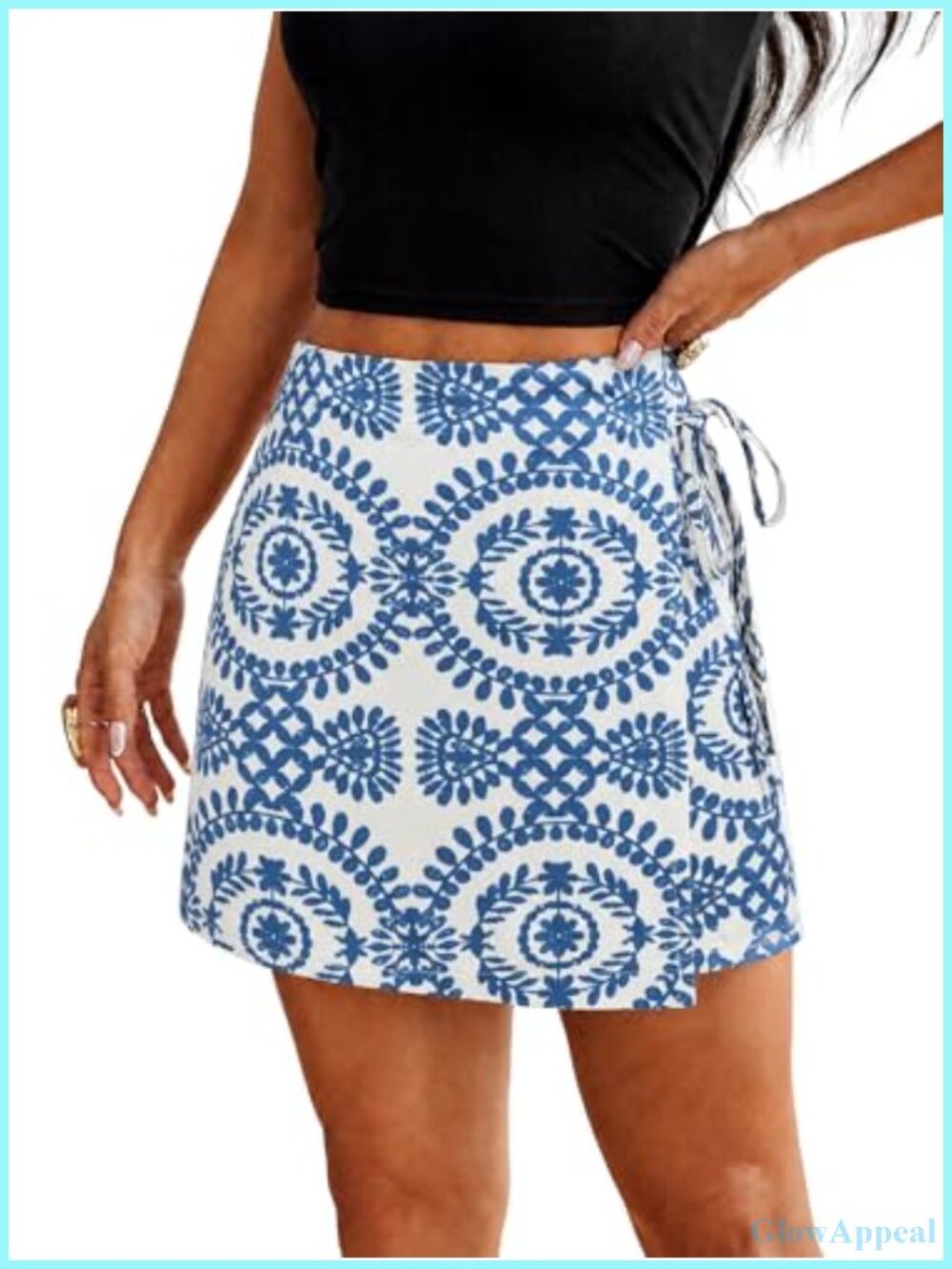 Boho Floral High Waisted Skort Wrap Skirted Shorts Drawstring Summer
